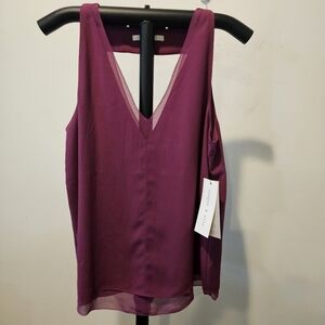 Cooper & Ella NWT Women's Twilight Magenta Chiffon Double V-Neck Tank Blouse, S